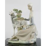 Lladro seated girl milking a goat.