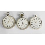 Three silver 19th century pocket watches.