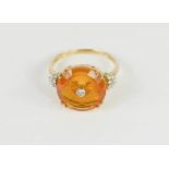 A 9ct gold, diamond and citrine style ring, 3.7g.