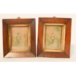 A pair of 19th century rosewood frames containing prints, 16 by 13cm.