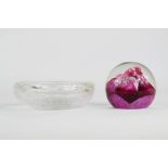 A Caithness paperweight in pink, together with a glass 'bubble' ashtray.