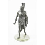 A bronze centurion raised on a green marble base, 64cm high.