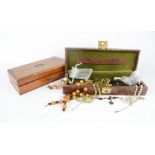 A case containing necklaces, together with a Victorian glove box.