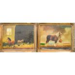 A pair of oil on board, studies of horses; stable scene and horse and foal, 33 by 40cm.