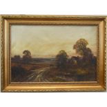 A 19th century oil on canvas, cottage beside a track, 39 by 60cm.