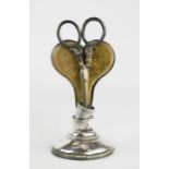 A silver sewing stand, with a heart form pin cushion scissors, thimble holder, C&C, Birmingham, 12cm