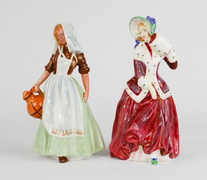 Two Royal Doulton figures; Christmas Morn HN1992 and The Milkmaid HN2057, 18cm high.