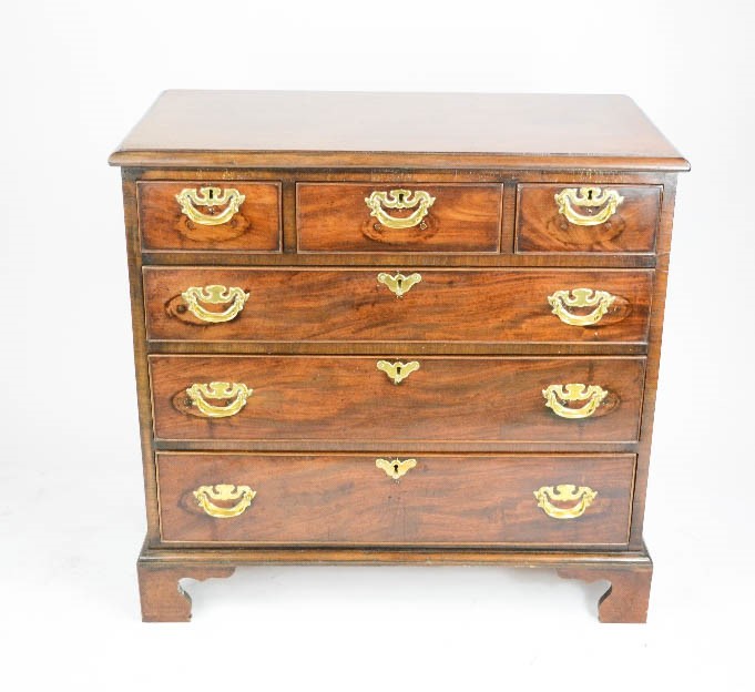 A Georgian chest of drawers, with three small above three long graduated drawers with cockbeaded - Image 2 of 3