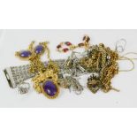 A group of costume jewellery to include bracelets, necklaces; one with large oval agate style