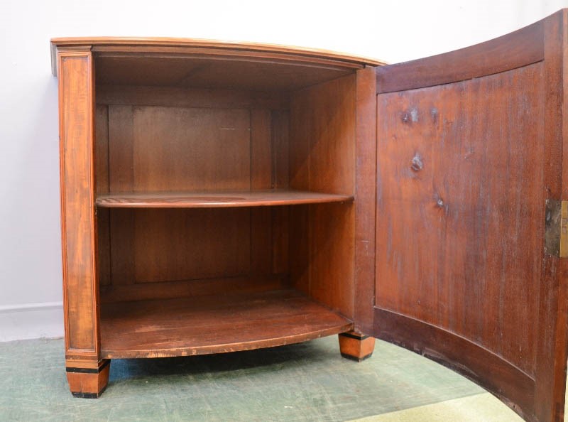 A 19th century Satinwood commode, with a painted musical group to the centre of the bowed door, 93 - Image 2 of 3