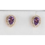 A pair of 9ct rose gold, diamond and pink tanzanite earrings, brilliant cut, 0.20cts, colour D,