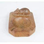 An oak Mouseman ashtray, 4 by 10 by 7cm.