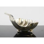 A silver scallop form dish, with scroll top, 7cm high, 3.05toz.