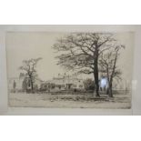 A. Turnbull, limited edition 12/75 etching of a country house, 21 by 33cm.