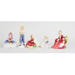 Five Royal Doulton figures; Monica HN1467, Home Again HN2167, Lydia, HN1908, Mary Had a Little Lamb,