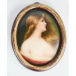 A Berlin porcelain oval miniature portrait on porcelain, indistinctly signed of a young woman, 8cm