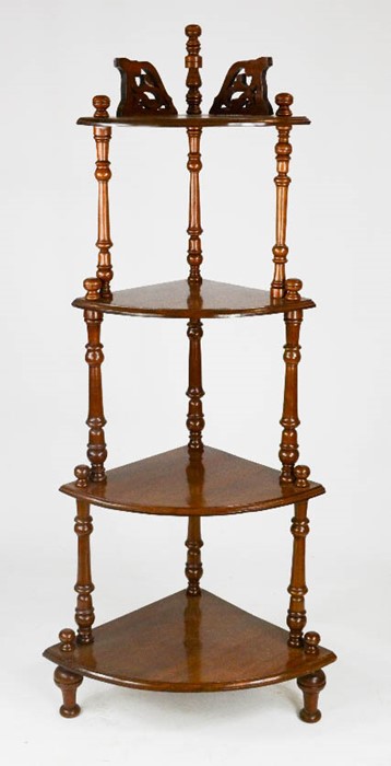 A 19th century mahogany corner wot not, 146 by 61 by 45cm.