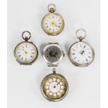 A group of four silver 19th century ladies pocket watches, some engraved with decoration to the
