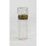 A French glass perfume bottle with white metal collar.
