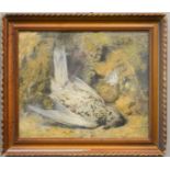 F. Baynes (19th century): ornithological study with thistle, signed lower left, watercolour, 24 by