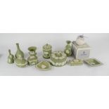 A quantity of green Wedgwood to include trinket boxes, vases, bell etc, together with Lladro.