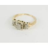 A 9ct gold and diamond ring, square cut design, size S/J 4.1g.