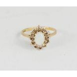 A 9ct gold, diamond and opal flower head ring, size N, 2g.