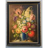 A Dutch style still life of flowers, oil on board, depicting snails, indistinctly signed, 45 by