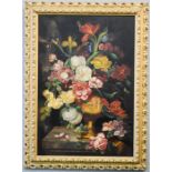 A Dutch style still life of flowers in a vase, unsigned, oil on board, 48 by 33cm.