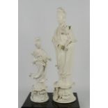 Two 19th century blanc de chine geisha girls, 43 and 29cm high.