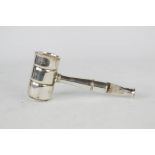 A novelty auctioneers gavel spirit measure 2oz and bottle opener, silver plated, 16cm long.