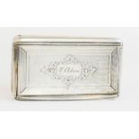 A white metal 19th century snuff box, with engraved decoration.