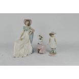 A Nao lady 28cm high, and girl with an umbrella, and girl with a puppy 16cm high. (3)