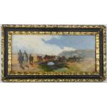 E.Coleman (Italian): Mandria in Campagna, oil on board, 13 by 30cm.