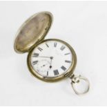 A white metal, cased full hunter pocket watch by Eustage Durran, 61588, retailed in Bambury.