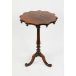 A 19th century rosewood veneered occasional table with multi foil top with pendant finials, baluster