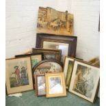 A large selection of pictures of prints, including a photograph portrait in oak frame, oval prints