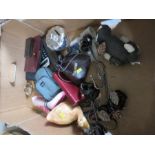 A group of collectables including dominoes, cat, money box, Canon camera etc.