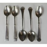 A group of five Danish silver tea spoons circa 1920.