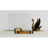 An Art Deco style marble photo frame, with bronzed swan, 40cm long.