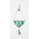 An Art Nouveau sterling silver and enamel pendant, 8cm long in total.