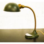 An antique angle poise lamp, green painted with drop in tray to the base.