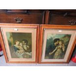 Two 19th century prints in maple frames, one having a Cadbury advert in the reverse.