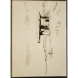 Ken (20th century): stone monolith, charcoal on paper, 23 by 34cm, together with pen and ink of