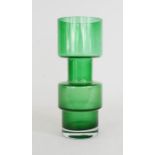 A mid-century green glass Scandinavian Rhiihmaki camshaft vase by Tamara Aladin.