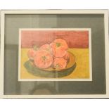 J Chandler (20th century): still life of tomatoes in a bowl, watercolour, 14 by 20cm.