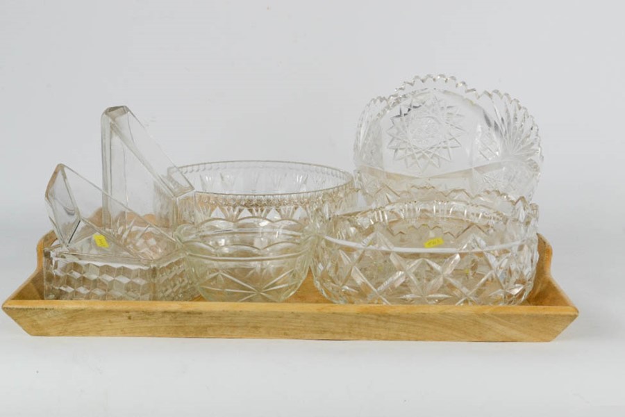 An assorted group of cut glassware including trifle bowls.