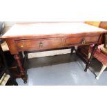 A 19th century two drawer desk, with turned legs.
