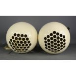 Two Mid Century spherical white speakers.