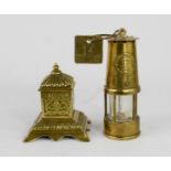A silverwood Colliery NCB 14 brass lantern, together with a brass inkwell.